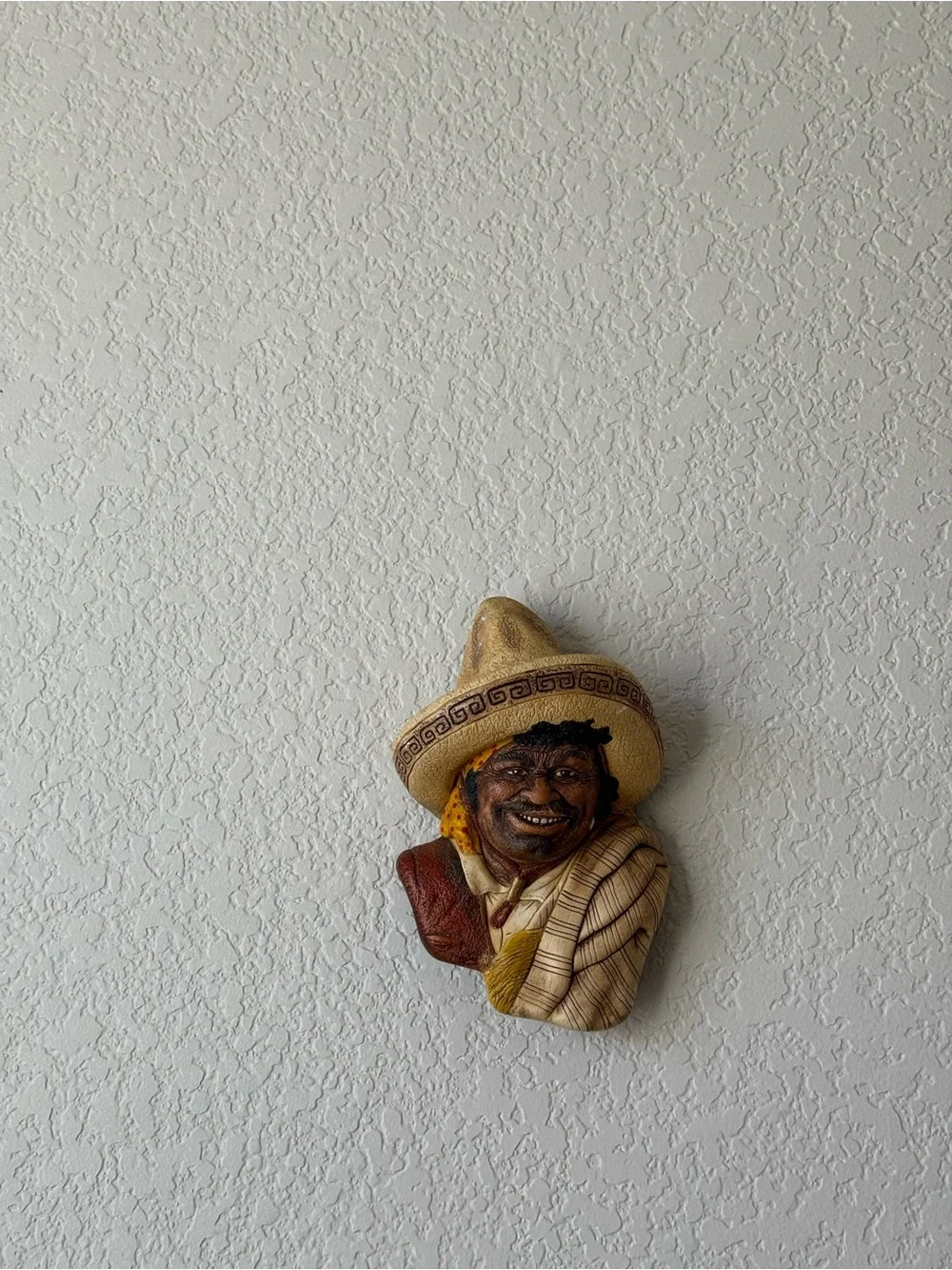 Vintage Mexican Man Sombrero 3D Resin Wall Plaque Hand Painted Folk Art